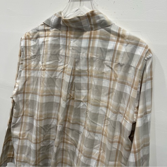 Eskandar Wide Fit Plaid Tan High Neck Button Down Shirt Size 0 - Picture 7 of 8